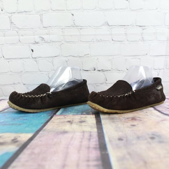 Bearpaw Brown Suede Shearling Lined Moccasin Slip On Slippers Size 10 - Picture 2 of 9